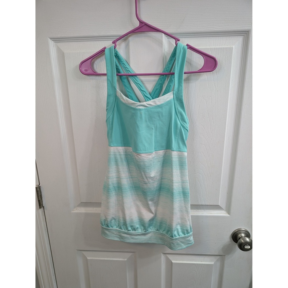Athleta Stride Crunch & Punch Tank Top Womens Teal White Bubble Hem - Size XS